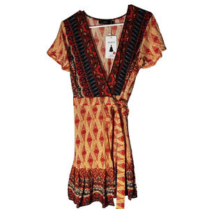 ZESICA Women's Bohemian Printed Wrap Dress --Size Small